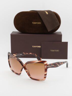Tom Ford Fiore FT1195 54F Cat Eye Sunglasses – Red Havana/Brown Gradient